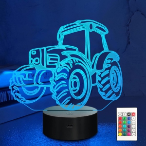 Tractor Night Light for Kids - 3D Illusion Car Lamp with 16 Colors Changing Remote Control, Bedroom Decor, Creative Birthday Gifts for Boys Kids Baby