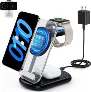 2024 Magnetic Wireless Mag-Safe Charger Stand,3 in 1 Fast MAX Charger with Light for iPhone 16 15 14 13 12 Pro Max Plus,Charging Pad for Apple Watch Series & Air pods 3 2 Pro