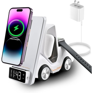 5 in 1 Wireless Charging Station 20W Adapter Fast Wireless Charging Apple Devices for iPhone 15/14/13/12 Series AirPods Pro/3/2,for Apple Watch/iWatch Support Alarm Clock Light