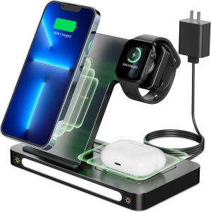Wireless Charger, 3 in 1 Charging Station Apple, 18W Fast Wireless Charger Stand Compatible with iPhone 15/14/13/12/11/Pro/SE/XS/XR/8 Plus