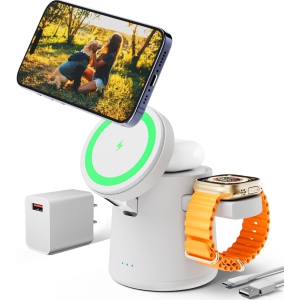 2025 Upgrade 3 in 1 Charging Station for Apple MagSafe Charger, Adjustable Portable Wireless Charging Stand, Fast Wireless Charger Dock