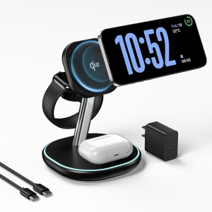 Qi2 3 in 1 Wireless Charging Station, Certified 15W Fast Wireless Charger for iPhone 16/15/15 Pro/14/13/12, Apple Watch, AirPods, Magnetic Charger
