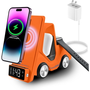 5 in 1 Wireless Charging Station 20W Adapter Fast Wireless Charging Apple Devices for iPhone 15/14/13/12 Series AirPods Pro/3/2,for Apple Watch/iWatch Support Alarm Clock Light