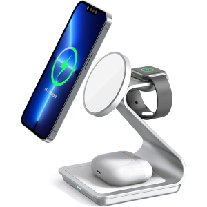 3 in 1 Wireless Charger for MagSafe, Aluminum Alloy Wireless Charging Station, Compatible with iPhone 14/13/12, Apple Watch, AirPods Pro/3/2