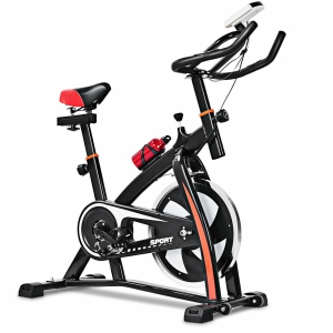 Costway Exercise Bike, Indoor Cycling Bike with LCD Monitor & Heart Sensor, Comfortable Seat Cushion, and Multi-grips Handlebar for Home Training & Cardio Workout
