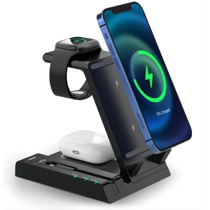 Induction Chargers 15W 6 in 1 Qi Fast Wireless Charging Stand for iPhone 13/12/11/X/XS/XR/8/Apple Watch Airpods/Pro/ipad/Samsung Galaxy/S21/S20/Buds/Watch Qi-Certified Phones