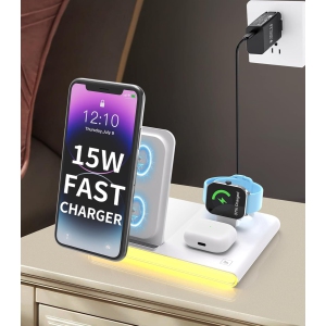 4 in 1 Wireless Charging Station for Apple iPhone 11 12 13 14 15, Galaxy S9 10 21 22 23, Apple Watch 2 3 4 5 6 7 SE, AirPods