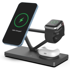 Magnetic Wireless Charger for iPhone: 3 in 1 Travel Charging Station for Apple Devices for iPhone 15 14 13 12 Pro - Chargers for Multiple Devices (Black)