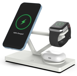 Magnetic Wireless Charger for iPhone: 3 in 1 Travel Charging Station for Apple Devices for iPhone 15 14 13 12 Pro - Chargers for Multiple Devices (White)
