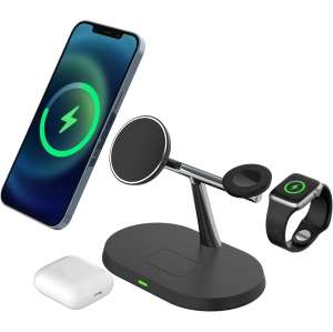 Magnetic Wireless Charging Station, 3 in 1 Wireless Charger for Phone 15W Charger Holder Support for Phone 15 14 13 12 Pro Max, Watch 9/8/7/6/SE/5/4/3, Earbuds 3/2/Pro