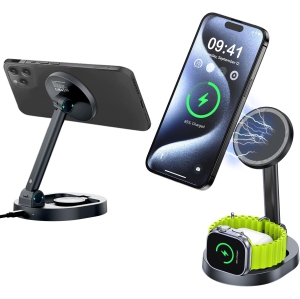 Mag-Safe 3 in 1 Wireless Charging Station for Apple Devices, Foldable Travel Charger Stand for iPhone 16 15 14 13 12 Series, Fast Magnetic Wireless Charger