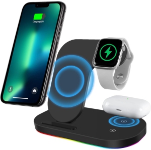 Wireless Charging Stand, 3 in 1 Wireless Charger Fast Charging Dock Station for Watch 6/5/4/3/2, Airpods Pro/3/2, iPhone 13 12/11/Pro Max/X/XS/XR, Qi-Certified Phones