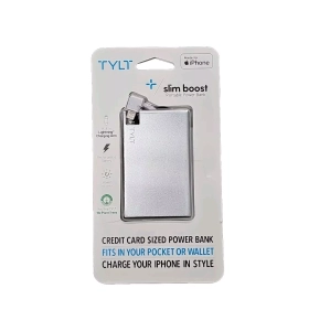 Tylt Slim Boost Portable Power Bank Credit Card Sized Power Bank Fits In Your Pocket Or Wallet 1350mAh Battery Pack Black