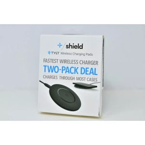 Tylt Shield Wireless Charging Pad | Fastest Wireless Charger | Two-Pack Deal | Charges Through Most Cases - Color: Black