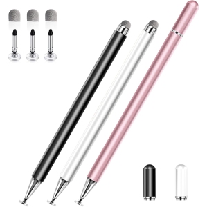Stylus Pens for Touch Screens, 2 in 1 High Precision Universal Stylus Pen for iPad Compatible with Apple, iPhone, iPad, Android, Microsoft Tablets, Phones, 3 Pack-Black,Gold,White