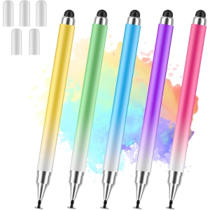 Stylus Pens for Touch Screens, Universal 2 in 1 Stylus Pen for iPad Compatible with iPhone, iPad, Android, Microsoft Tablets, Phones, Surface,[5 Pack]-Blue,Green,Pink,Purple