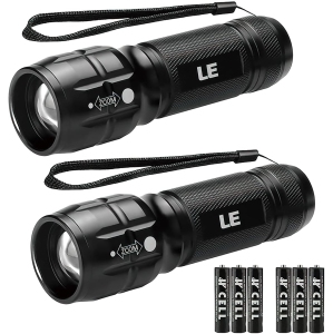 Lighting EVER LED Flashlights High Lumens, Small Flashlight, Zoomable, Waterproof, Adjustable Brightness Flash Light for Outdoor, Emergency, Camping, AAA Batteries Included,2 Pack