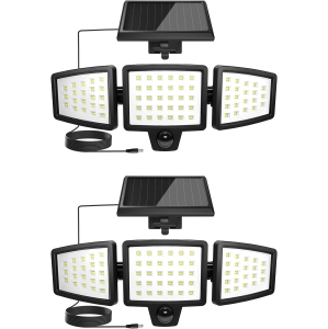 Lepro Solar Motion Sensor Light Outdoor 2-Pack, 72 LED 1000lm Solar Security Light Separate Solar Panel 3 Adjustable Heads 6500K White Light IP65 Waterproof