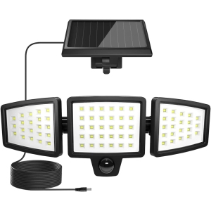 Lepro Solar Motion Sensor Light Outdoor, 72 LED 1000lm Solar Security Light Separate Solar Panel 3 Adjustable Heads 6500K Daylight White Auto ON/Off IP65 Waterproof for Porch Yard
