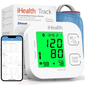 iHealth Track Smart Upper Arm Blood Pressure Monitor – Bluetooth Compatible, Wide Range Cuff, Accurate Readings, Smartphone App Integration, Portable & Battery-Powered, XL size