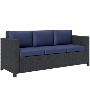 Outsunny 3-Seater Outdoor Sofa with 4" Thick Cushions, All Weather PE Wicker Patio Sofa, 1188 LBS Capacity Outdoor Patio Couch with Galvanized Steel Frame for Garden, Navy Blue