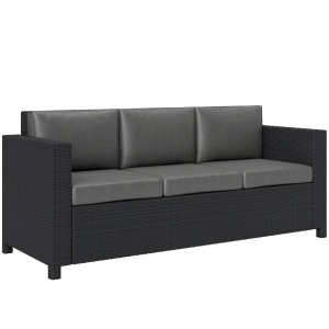 Outsunny 3-Seater Outdoor Sofa with 4" Thick Cushions, All Weather PE Wicker Patio Sofa, 1188 LBS Capacity Outdoor Patio Couch with Galvanized Steel Frame for Garden, Grey