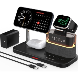 5 in 1 Wireless Charger with Night Light for Apple,Mag-Safe Charging Station for iPhone 16/15/14/13/12,Apple Watch Series 10/9/Ultra 2/8/7/SE/SE2/6/5,Air-Pods 4/3/Pro/2