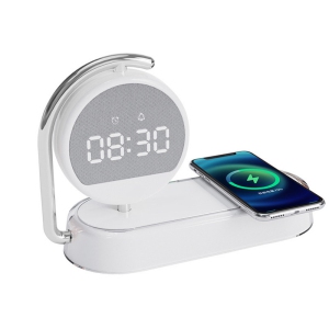 LED Night Light 3 Lights 360° Rotate Clock Alarm Clock Desktop Mobile Phone Wireless Charger for Bedroom Smart Phones Room Decor (white)