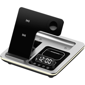 Five-in-One Foldable Wireless Charging Station - Adjustable Charging Stand, Multi-Device Compatible Charging Station and Clock-Apple Series Exclusive