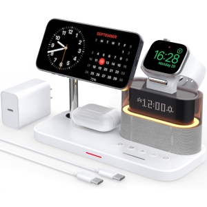 5 in 1 Wireless Charger with Night Light for Apple,Mag-Safe Charging Station for iPhone 16/15/14/13/12,Apple Watch Series 10/9/Ultra 2/8/7/SE/SE2/6/5,Air-Pods 4/3/Pro/2