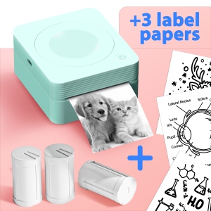 Sticker Printer, PM230 Mini Thermal Printer Bluetooth Portabel Sticker Maker with 3 Rolls of Paper, Print Pods Mini Printer with Multiple Templates for Phone & Tablet
