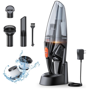 Cordless Bagless Wet/Dry Handheld Vacuum for Car & Home with 9000Pa Suction, 25 min Runtime, 2H Charging Dock, LED Light, 2 HEPA Filters, Crevice Tool
