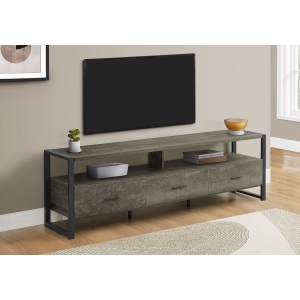 Monarch Specialties I 2847 - Tv Stand, 72 Inch, Media Entertainment Center, Storage Drawers, Dark Bronze Laminate, Black Metal, Contemporary, Modern