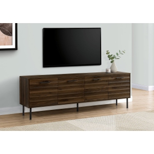 Monarch Specialties I 2727 - Tv Stand, 72 Inch, Console, Media Entertainment Center, Storage Cabinet, Brown Laminate, Black Metal, Transitional