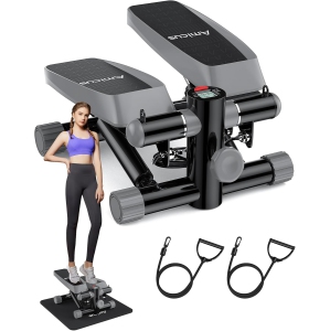 Amicus - Mini Stepper for Exercise, Adjustable Hydraulic Stepper Exercise Machine with Resistance Bands for Home, 330lbs Weight Capacity