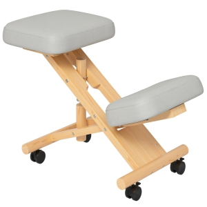 HOMCOM Ergonomic Kneeling Chair, Rolling Desk Stool with Solid Rubberwood Frame, Posture Chair for Office, Posture Correction, Cream White