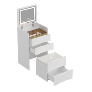 Famapy White Vanity Table with LED Lighted Mirror, Adjustable Lighting, Storage Drawers, and Cushioned Stool (47.2" H x 18.7" W x 15.7" D),White