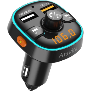 Arsvita - Bluetooth FM Transmitter for Car, Radio Receiver/Audio Adapter with Dual Car Charger, Support QC3.0 Quick Charging, Hands-Free Calling and Hi-Fi Sound Playback - Black