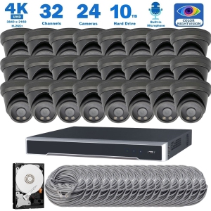 Full Color Night Vision 4K 8MP Wired Audio Security Camera System, 24 Camera Surveillance Kit Outdoor DIY Audio 10TB HDD Included for Home Business Security Camera System