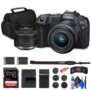 Canon EOS R8 Mirrorless Camera with RF 24-50mm Lens + 64GB Card + Bag + Charger + Battery + More