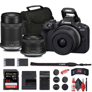Canon EOS R50 Mirrorless Camera with 18-45mm and 55-210mm Lenses, 64GB Card, Bag, Charger, and More