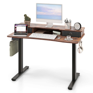 Costway 48"x 24" Electric Standing Desk with 2 Drawers Monitor Stand Storage Shelf
