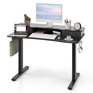 Costway 48"x 24" Electric Standing Desk with 2 Drawers Monitor Stand Storage Shelf