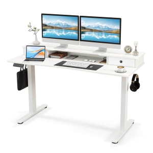 Costway 55"x 24" Electric Standing Desk with 2 Drawers Monitor Stand Storage Shelf