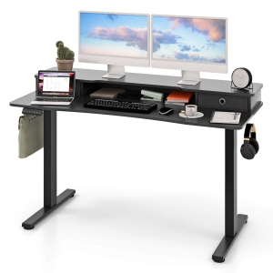Costway 55"x 24" Electric Standing Desk with 2 Drawers Monitor Stand Storage Shelf