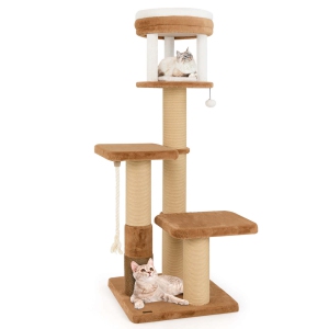 Costway 65" Tall Cat Tree for Indoor with Self-groomer Padded Perch Removable Cat Bed