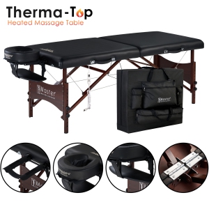 Master Massage 28" Roma Therma Top Heated Portable Massage Table, Wide Salon Spa Beauty Facial Bed with Adjustable Heating System, Face Pillow, and Carrying Bag (Black)