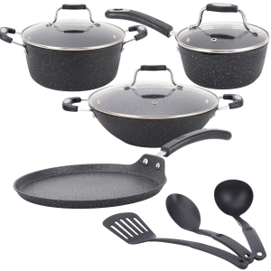 Verka 10-Piece StoneTec Non-Stick Cookware Set (PFOA-free, ergonomic, heat-resistant handles, rust-resistant, eco-friendly, DISHWASHER SAFE)
