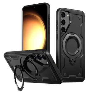 [CS] Shockproof Kickstand Magsafe Case Cover with Ring Stand for Samsung Galaxy S25 / S24, Black