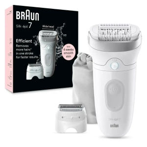 Braun Silk-épil 7 Epilator, Wet and Dry, Wide Head, Includes Shaver Head and Trimmer Comb